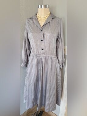 Homemade Polka Dot & Pinstripe Dress Likely Silk